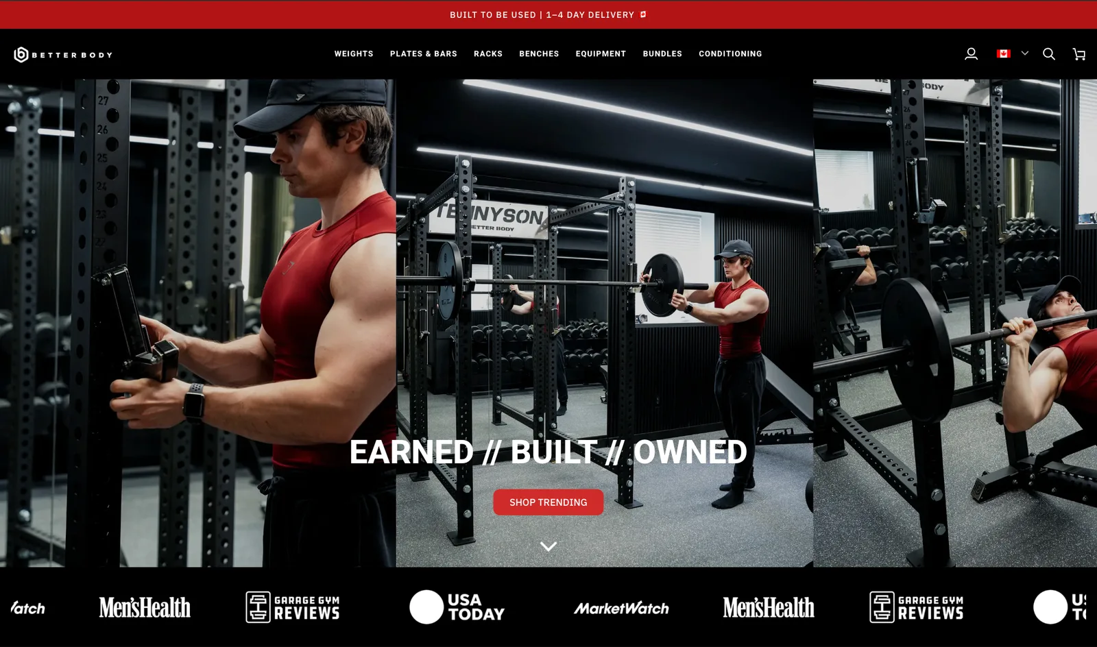 Better Body Equipped storefront, desktop view